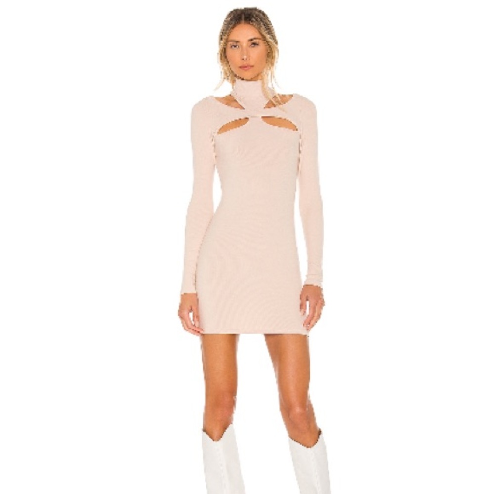 Cream Ribbed Cut Out Bodycon Dress